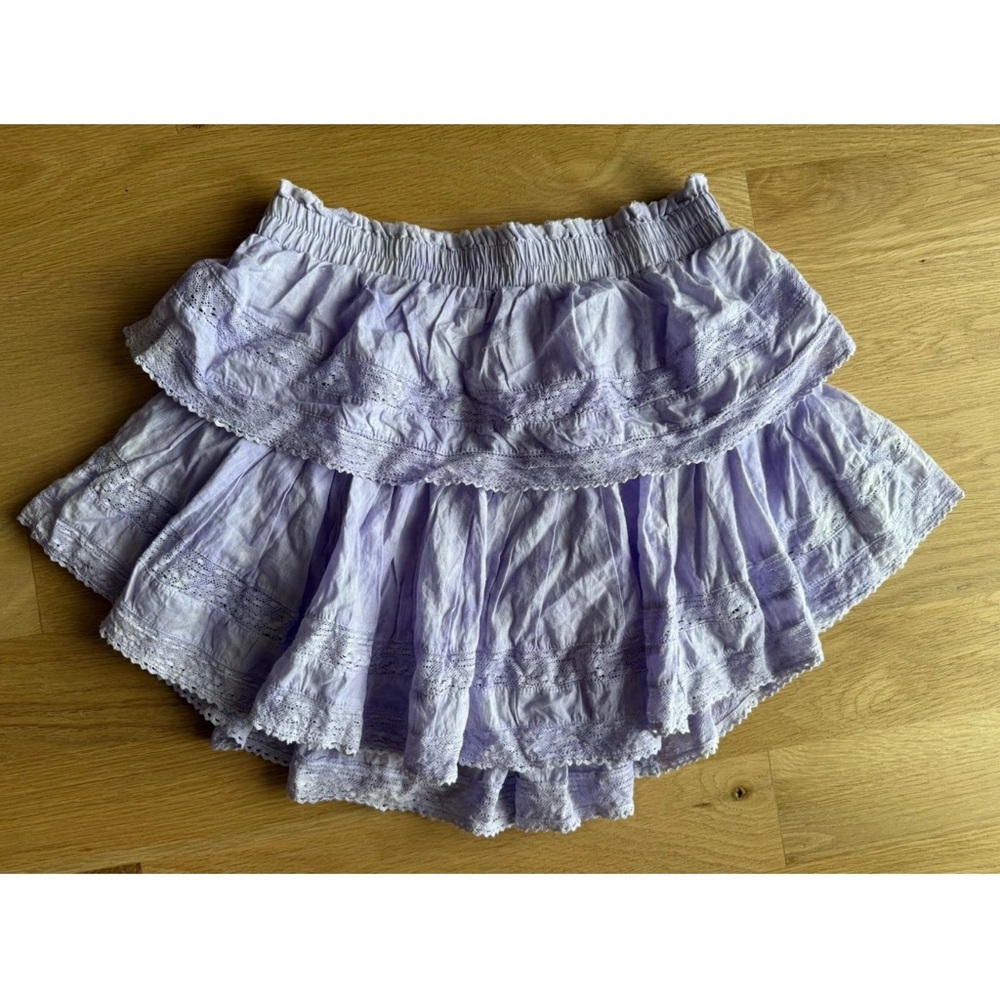 Loveshackfancy Lavender Ruffled Cotton Skirt with Elastic Waistband Size S